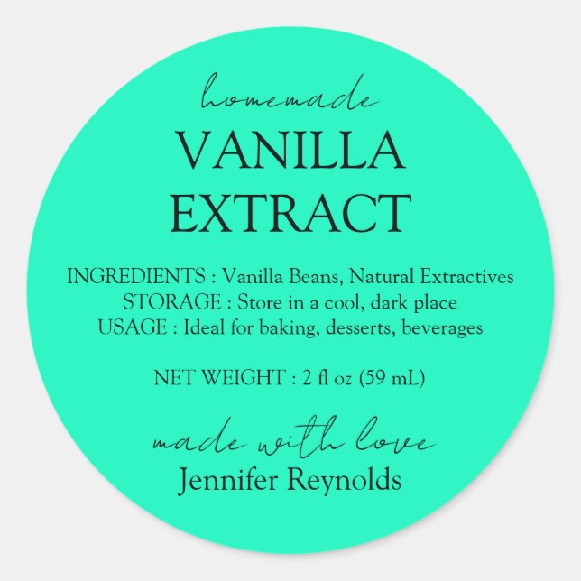 Homemade Vanilla Extract neon green Instructions Classic Round Sticker (Front)
