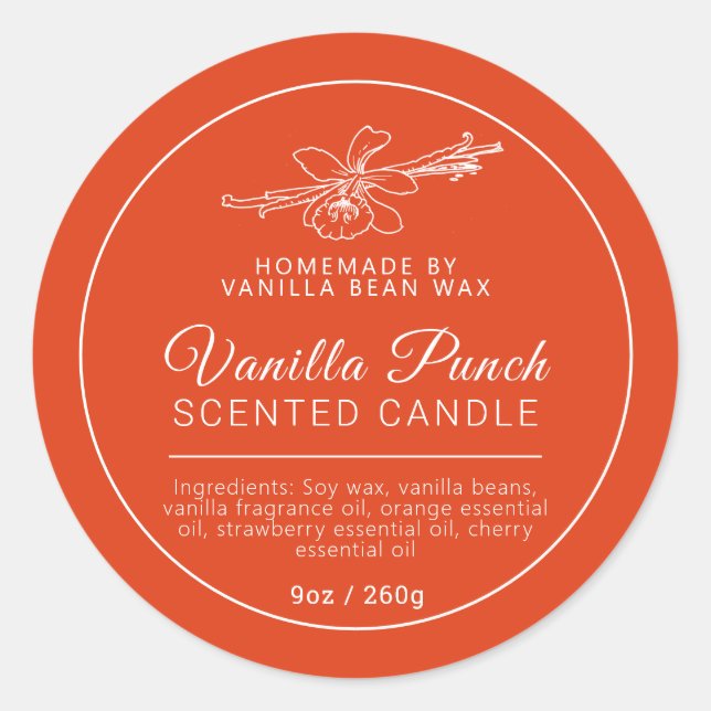 Homemade vanilla fruit punch candle ingredients classic round sticker (Front)