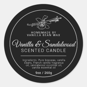 Homemade vanilla sandalwood candle ingredients classic round sticker