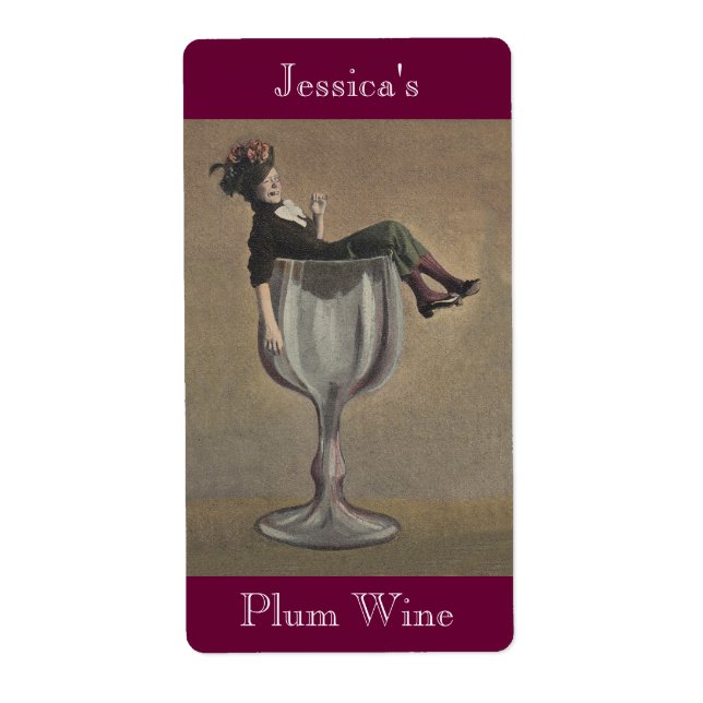 Homemade Wine Antique Fun Lady Labels Personalise (Front)