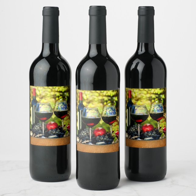 Homemade Wine Label (Three bottles of wine with wine glasses and fruit!)