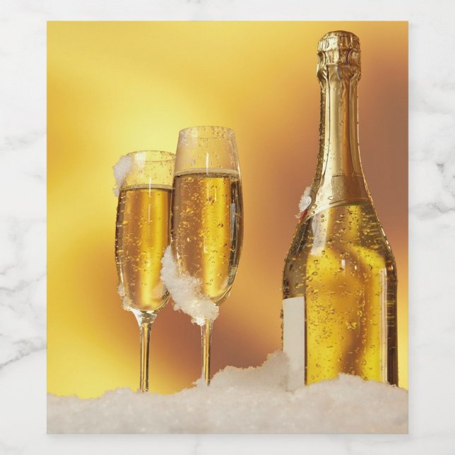 Homemade Wine Label (Two sparkling champagne glasses beside a chilled bottle, surrounded by soft ice.)