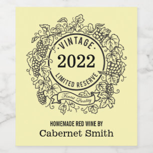 Homemade Wine Personalised Vintage Grapevine  Label