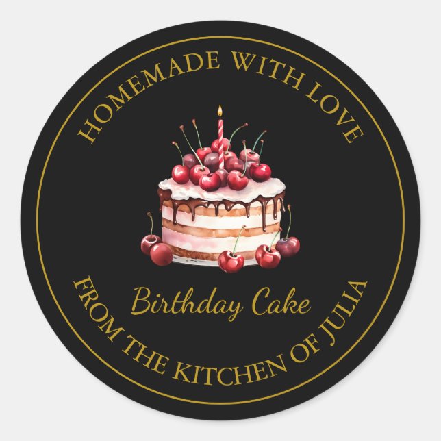 Homemade with love Birthday Cake Label | Black (Front)