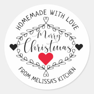 Homemade With Love Black And White Merry Christmas Classic Round Sticker