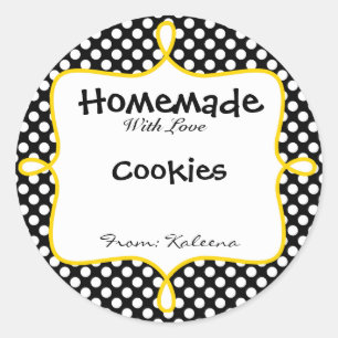 Homemade With Love Black&Yellow Polka Dot Classic Round Sticker
