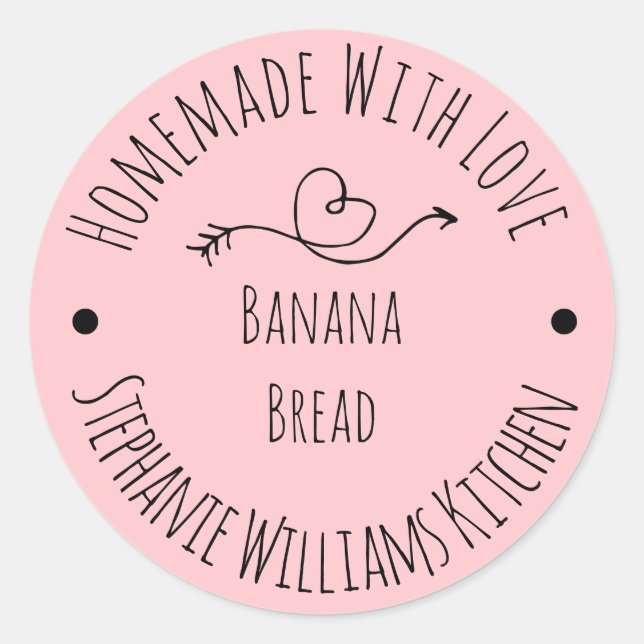Homemade with Love  Blush Pink Heart | Baked Goods Classic Round Sticker (Front)