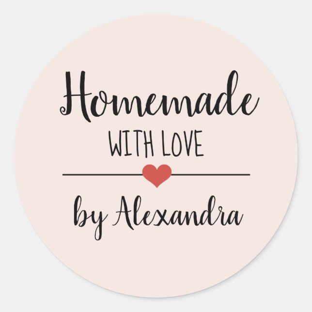 Homemade with love blush pink script custom classic round sticker (Front)