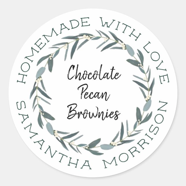 Homemade With Love | Botanical Eucalyptus Wreath Classic Round Sticker (Front)