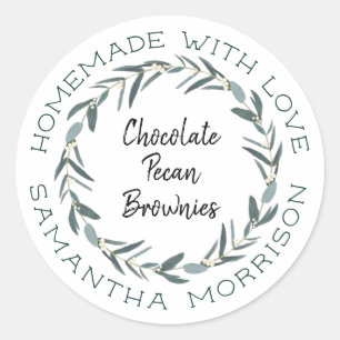 Homemade With Love Botanical Eucalyptus Wreath Classic Round Sticker
