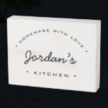 Homemade with Love Custom Name Kitchen Wooden Box Sign<br><div class="desc">Introduce a touch of rustic charm to your kitchen with this delightful wooden box sign. Designed to bring warmth and character to your space, this customisable sign is the perfect addition to any home cook's haven. The words "Homemade with Love" are elegantly displayed in modern typography, while the personalised name...</div>