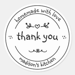 Homemade with Love Cute Black & White Thank You Classic Round Sticker