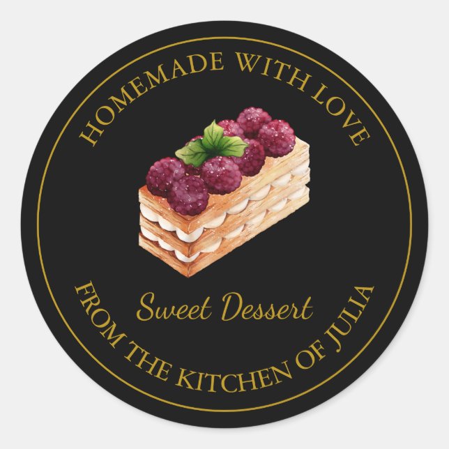 Homemade with love Dessert Cake  Label | Black (Front)