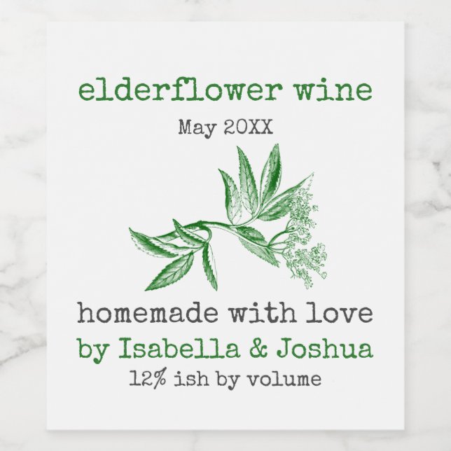 Homemade with love Elderflower Wine  label (Single Label)