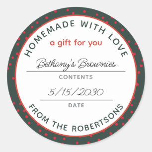 Homemade with Love Festive Red Green Classic Round Sticker