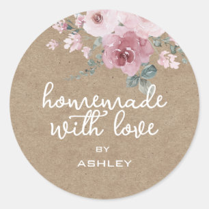 Homemade with Love Floral Rose Kraft Paper Gift Classic Round Sticker