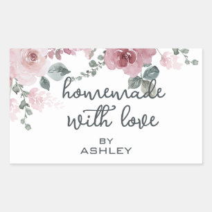 Homemade with Love Floral Rose  Rectangular Sticker