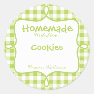 Homemade With Love Green Gingham Classic Round Sticker