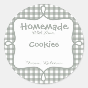 Homemade With Love Grey Gingham Classic Round Sticker