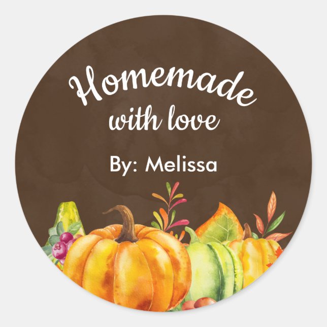 Homemade with Love Harvest Pumpkins Classic Round Sticker (Front)