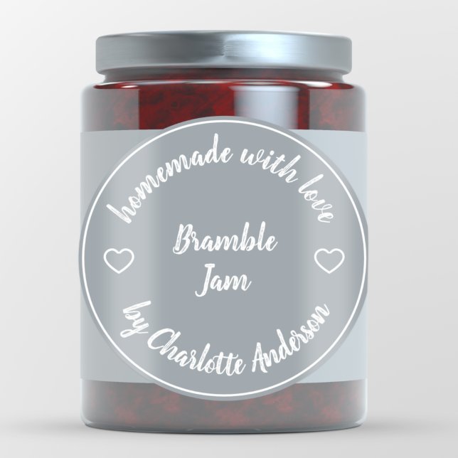 Homemade with Love | Heart Jam Jar Canning Gray Classic Round Sticker (Creator Uploaded)