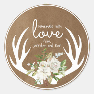 Homemade With Love Kraft Paper Boho Antlers Classic Round Sticker