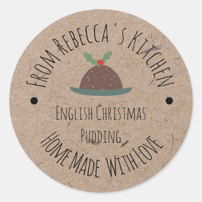 Homemade with Love Kraft Paper | Christmas Pudding Classic Round Sticker (Front)