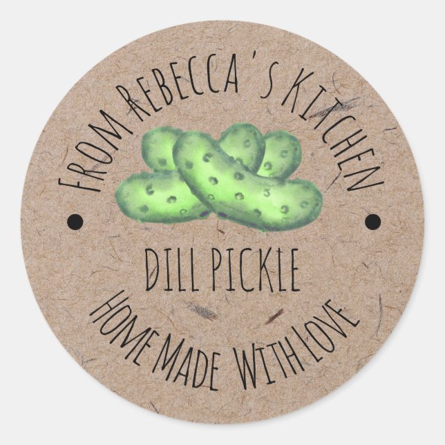 Homemade with Love Kraft Paper Dill Pickle Label (Front)