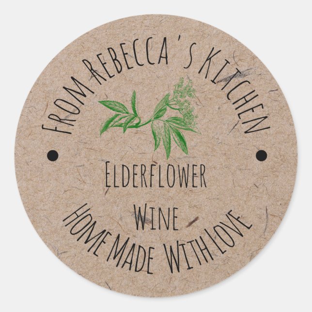 Homemade with Love Kraft Paper | Elderberry Wine Classic Round Sticker (Front)