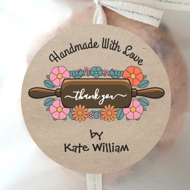 Homemade with Love | Kraft Paper Thank You Baking Classic Round Sticker (Creator Uploaded)