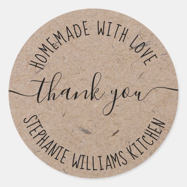 Homemade with Love | Kraft Paper Thank You Classic Classic Round Sticker (Front)