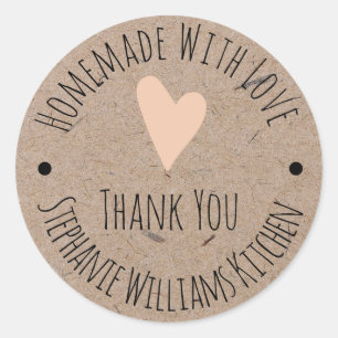Homemade with Love   Kraft Paper Thank You Classic Round Sticker