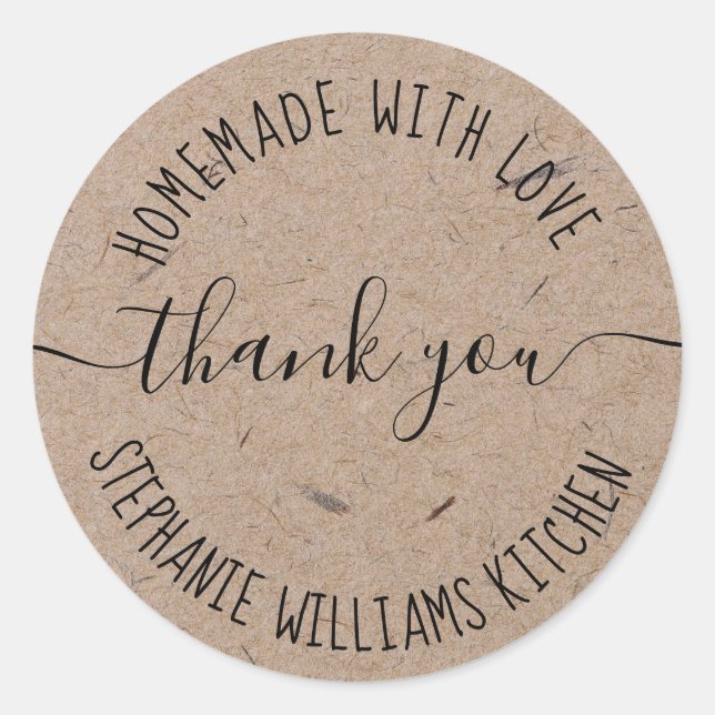 Homemade with Love | Kraft Paper Thank You Classic Round Sticker (Front)