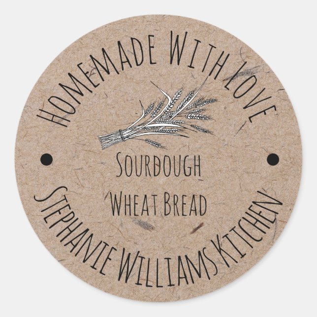 Homemade with Love Kraft Paper | Wheat Bread Classic Round Sticker (Front)
