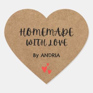 Homemade With Love Kraft Personalised Heart Sticker