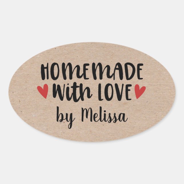 Homemade With Love Kraft Personalised Oval Sticker (Front)