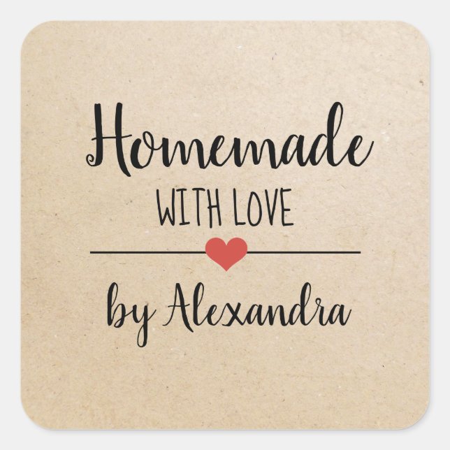 Homemade with love kraft script custom  classic ro square sticker (Front)