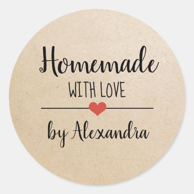 Homemade with love kraft script personalised classic round sticker (Front)