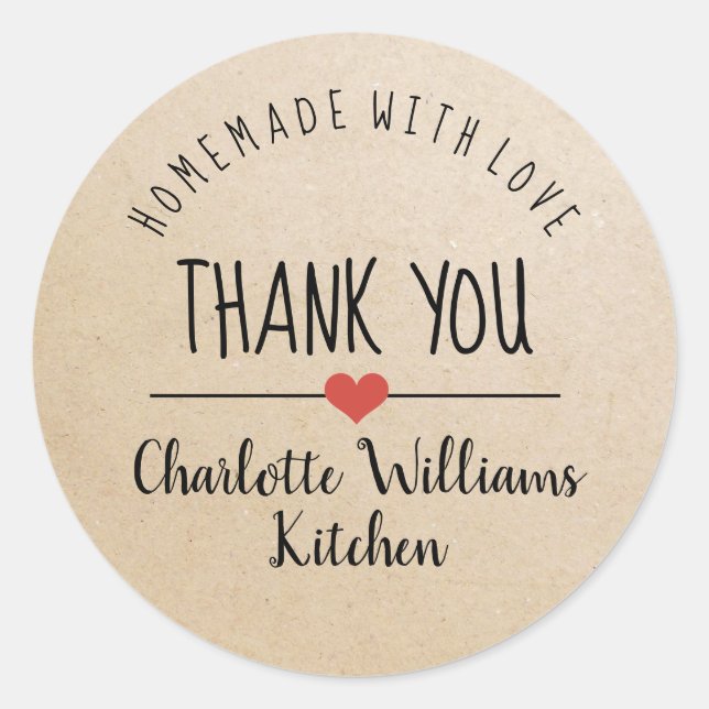 Homemade with love kraft thank you classic round s classic round sticker (Front)