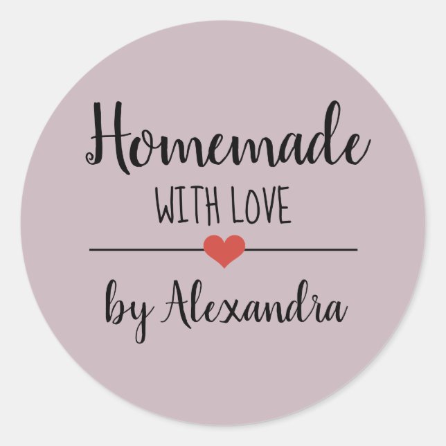 Homemade with love light purple script custom classic round sticker (Front)