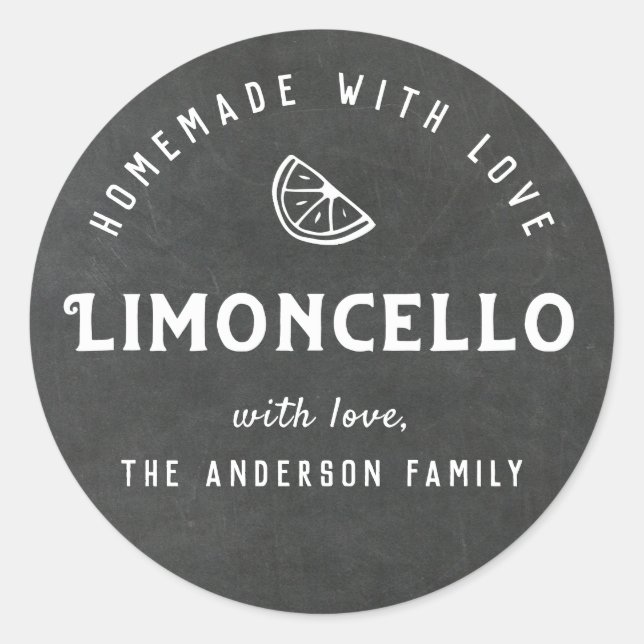 Homemade with Love Limoncello Modern Chalkboard Classic Round Sticker (Front)