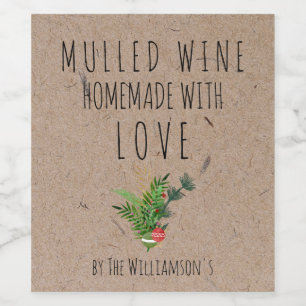 Homemade with Love Mulled Wine  Kraft Paper  Label