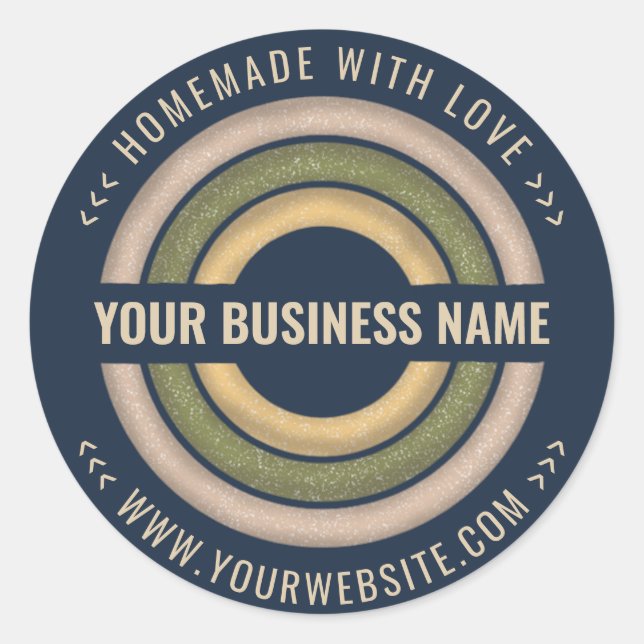 Homemade With Love | Navy Blue Small Business Classic Round Sticker (Front)