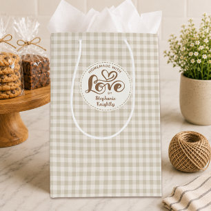 Homemade with Love Neutral Gingham Plaid Medium Gift Bag
