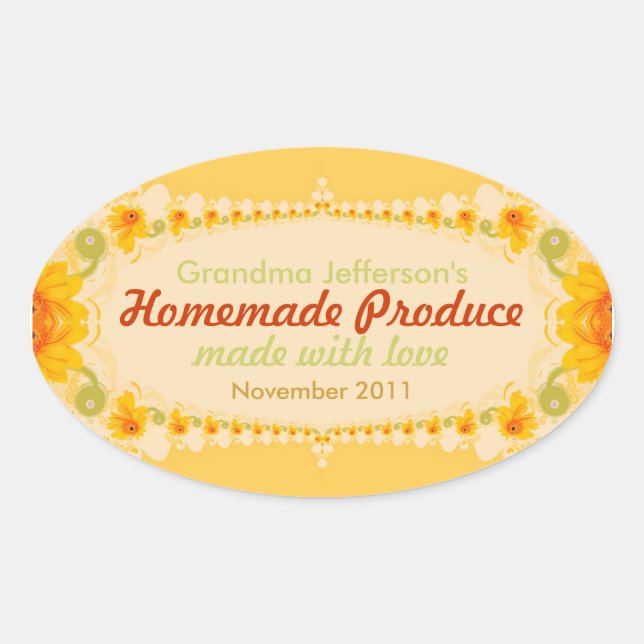 Homemade with Love Oval Label Sticker (Front)
