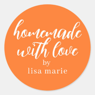 Homemade with Love Personalised Bright Orange Gift Classic Round Sticker