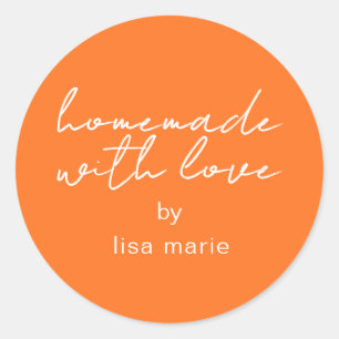 Homemade with Love Personalised Bright Orange Gift Classic Round Sticker