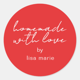 Homemade with Love Personalised Bright Red Gift Classic Round Sticker