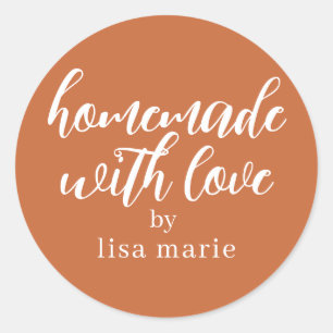 Homemade with Love Personalised Burnt Orange Gift Classic Round Sticker
