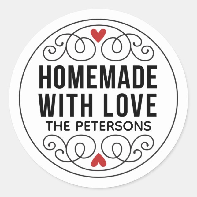 Homemade With Love Personalised Classic Round Sticker (Front)